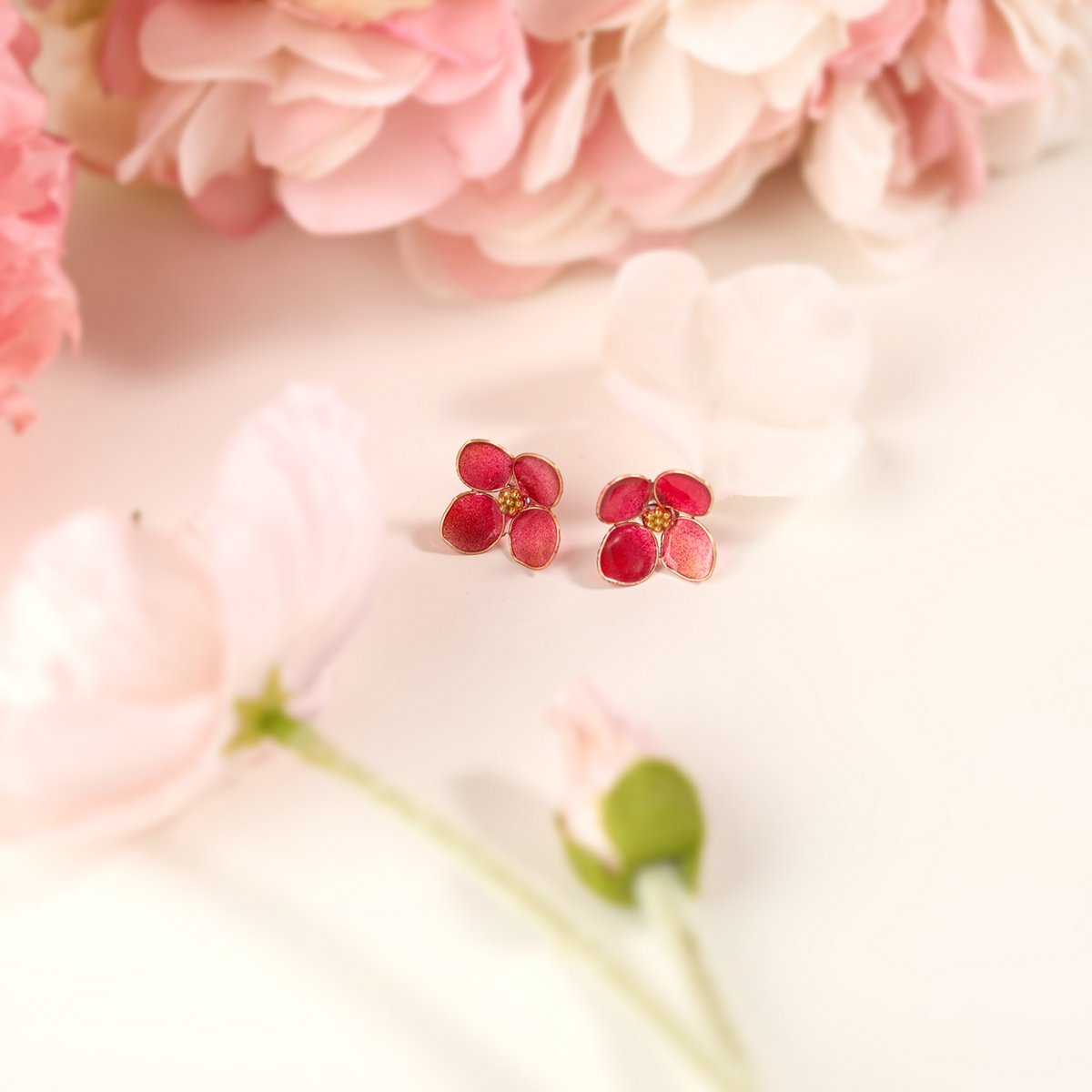 Red Hydrangea Bloom Earrings