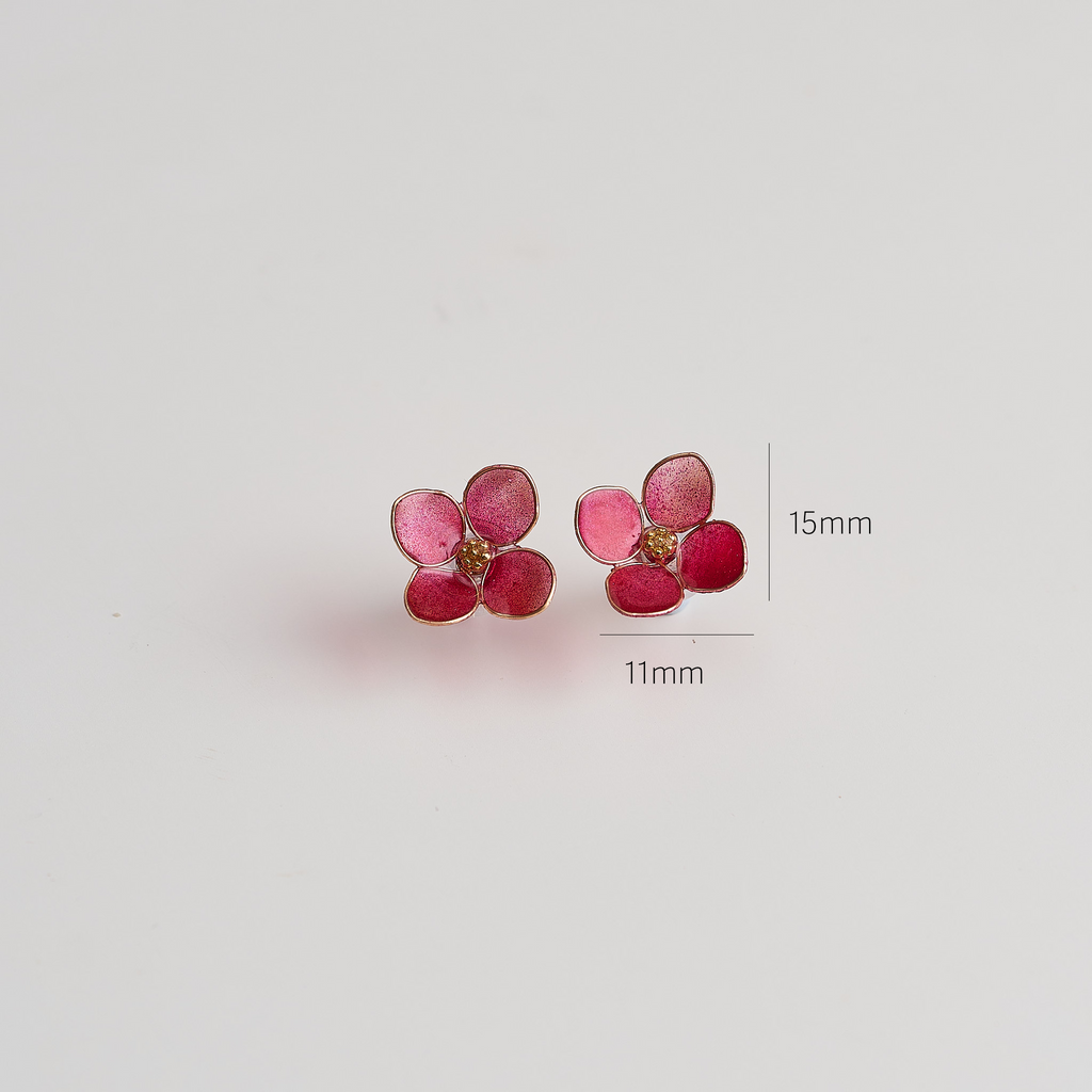 Red Hydrangea Bloom Earrings - size image