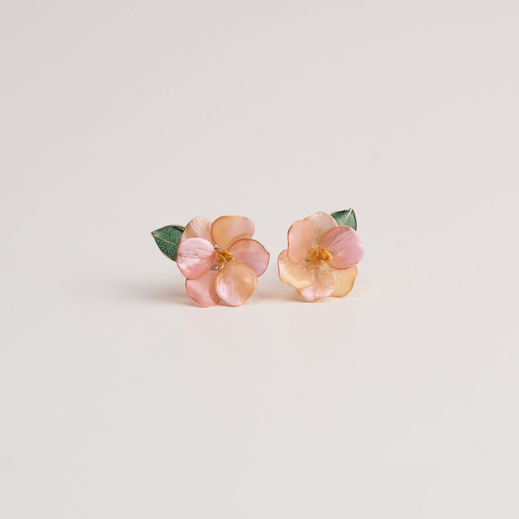 Pink Camellia Single Bloom Earrings - detail image