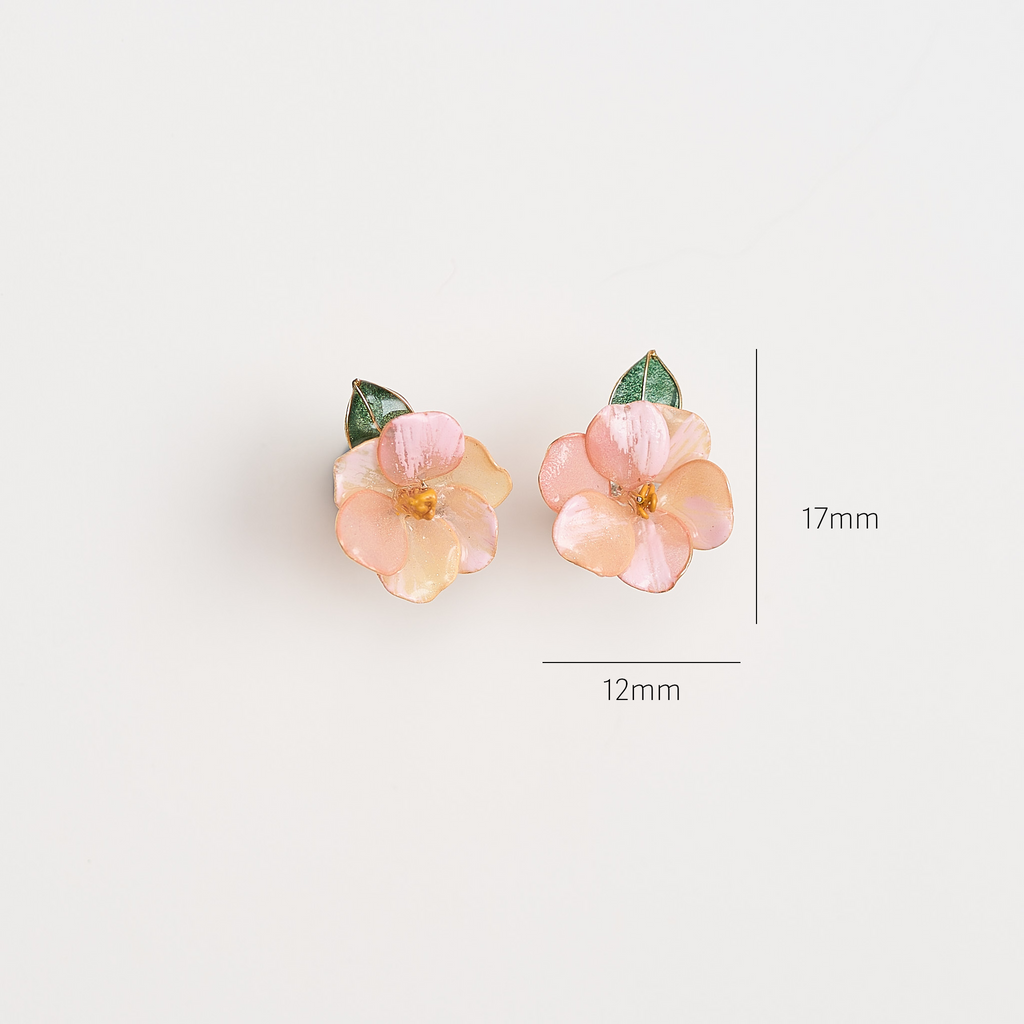 Pink Camellia Single Bloom Earrings - size image