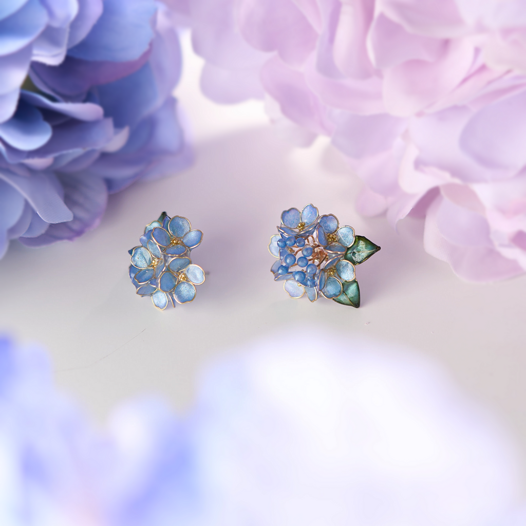 Blue Hydrangea Cluster Stud Earrings
