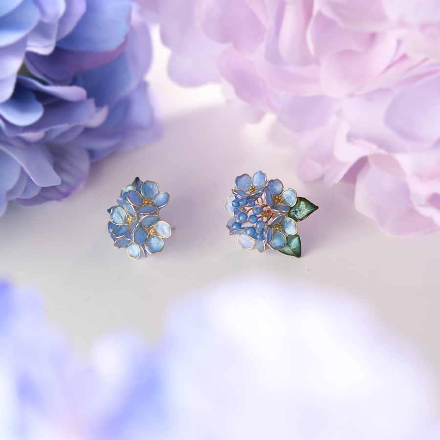 Blue Hydrangea Cluster Stud Earrings