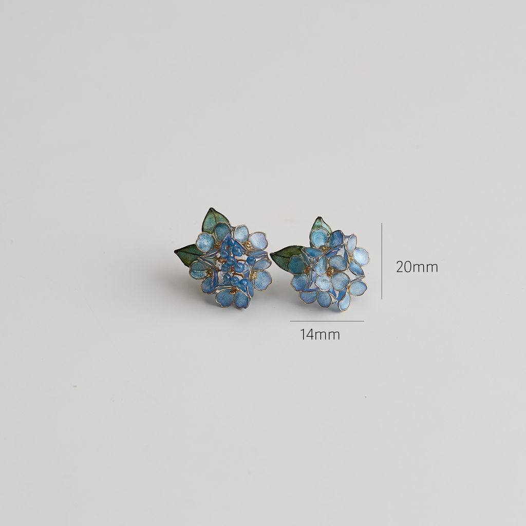 Blue Hydrangea Cluster Stud Earrings - size image