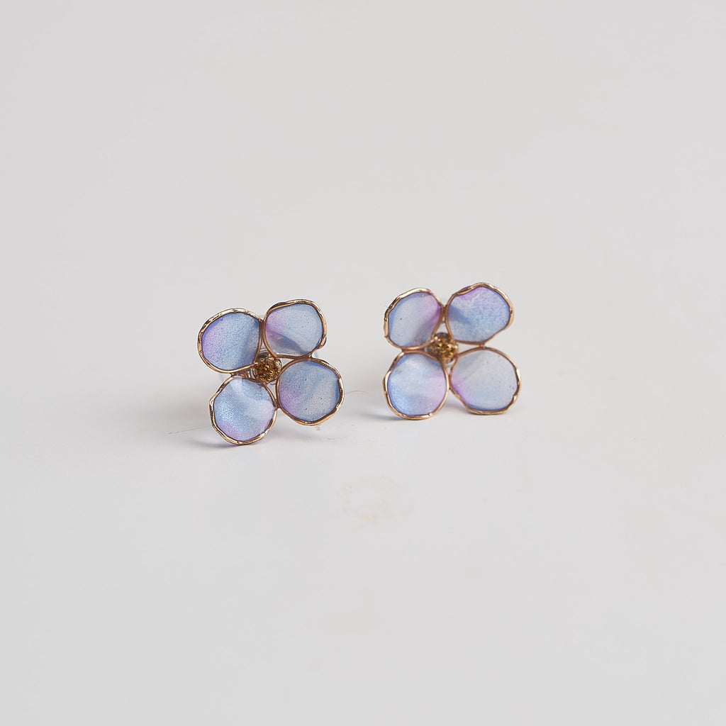 Blue Hydrangea Single Bloom Stud Earrings - detail image