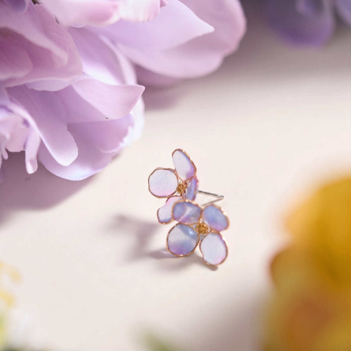 Blue Hydrangea Single Bloom Stud Earrings