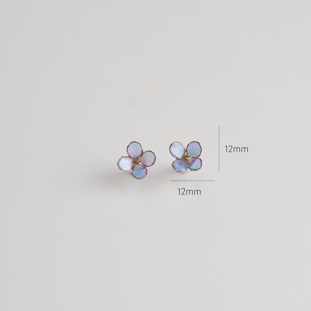 Blue Hydrangea Single Bloom Stud Earrings - size image