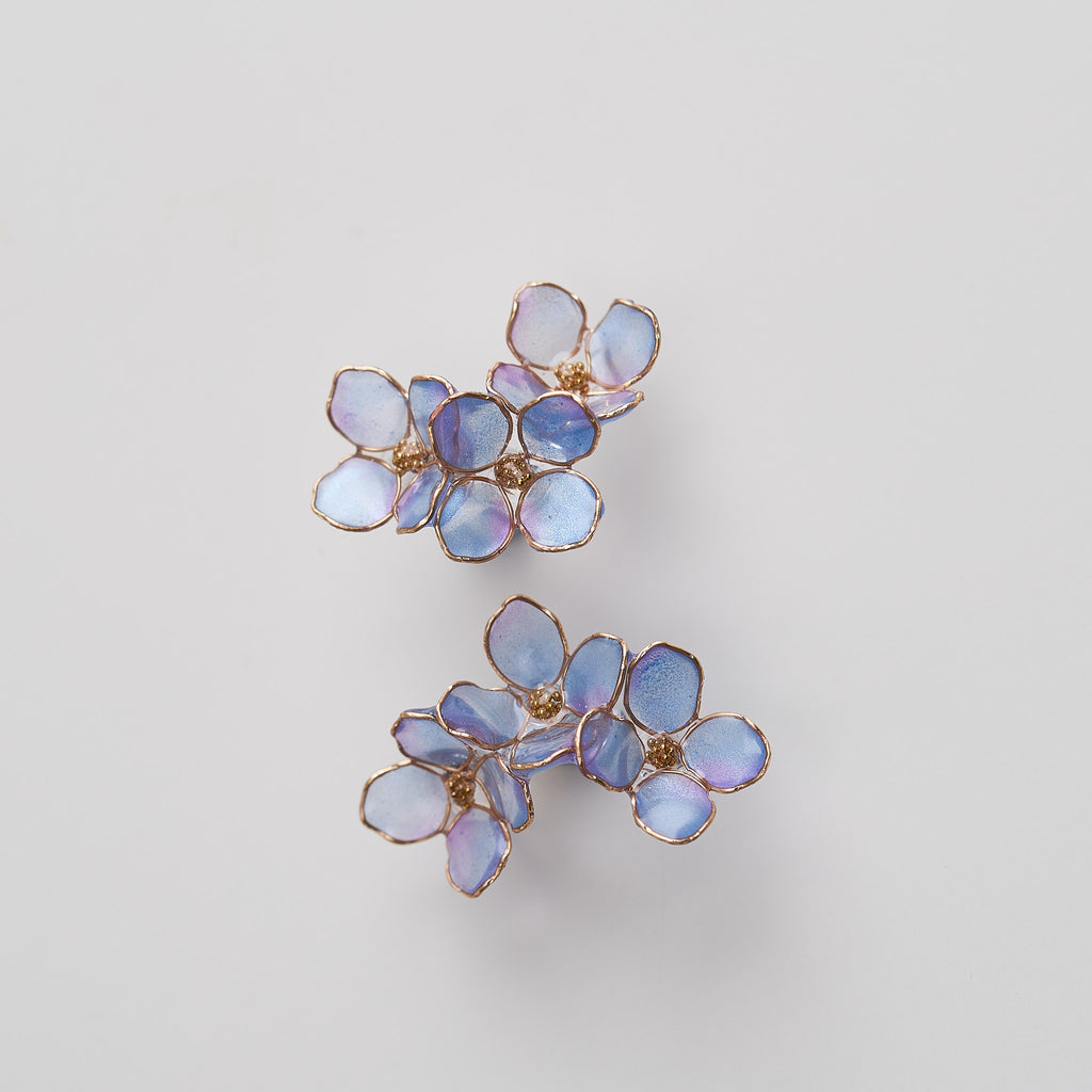 Blue Hydrangea Triple Bloom Drop Earrings - detail image