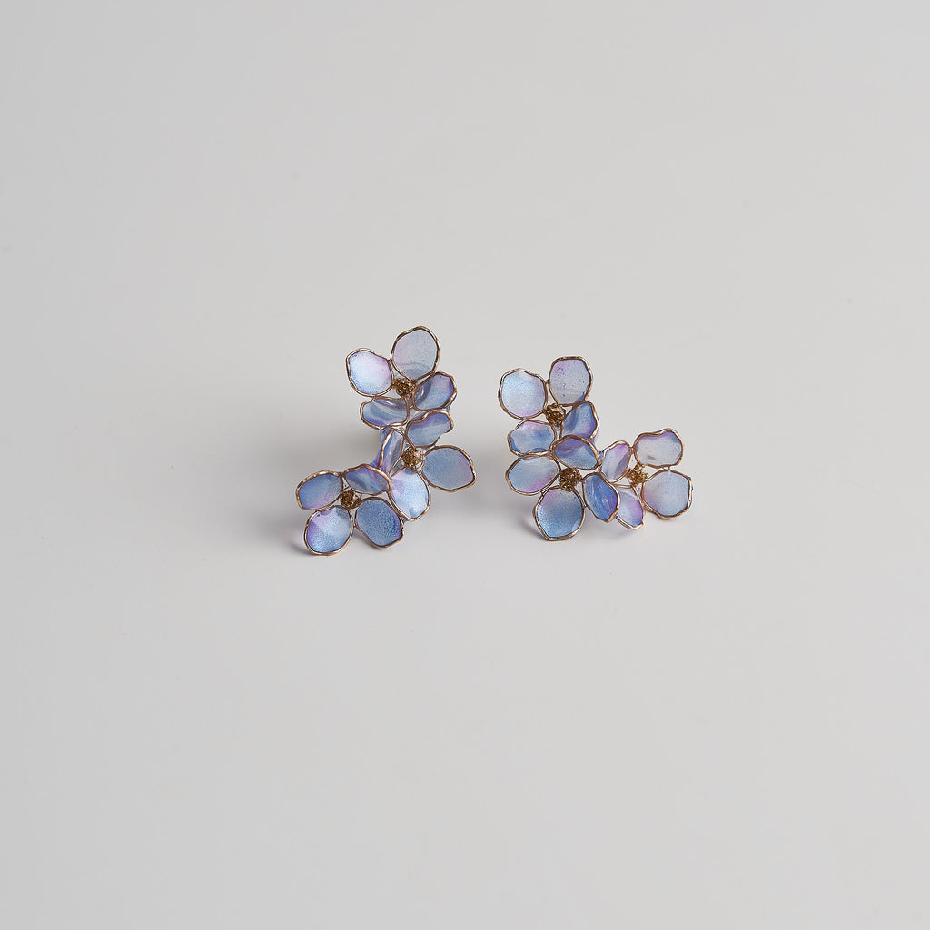 Blue Hydrangea Triple Bloom Drop Earrings - main image