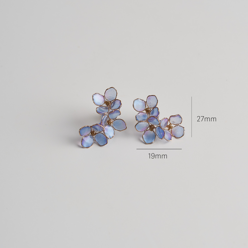 Blue Hydrangea Triple Bloom Drop Earrings - size image