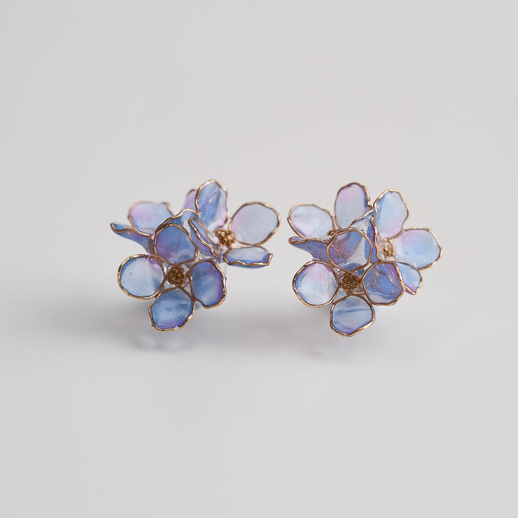 Blue Hydrangea Triple Bloom Cluster Earrings - detail image