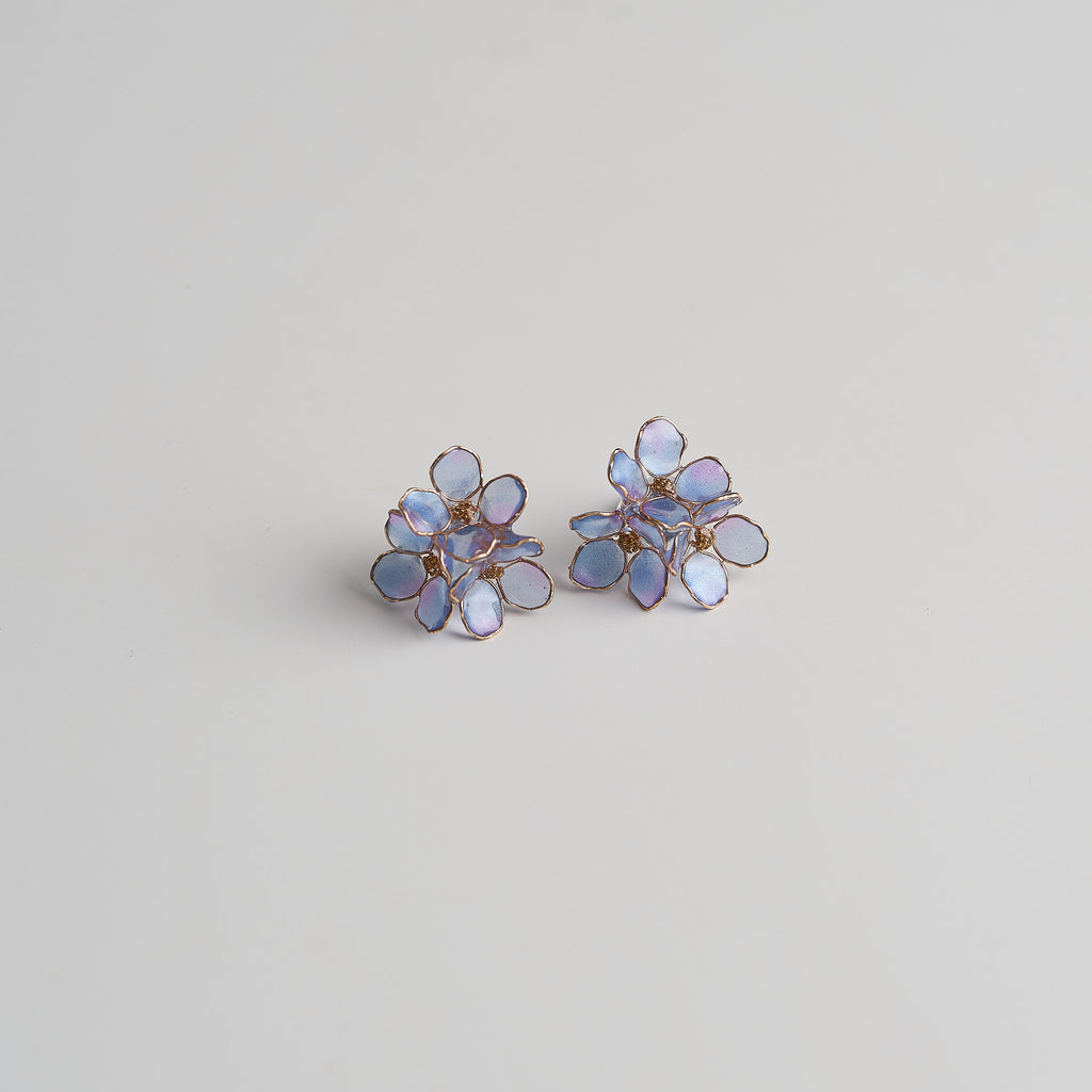 Blue Hydrangea Triple Bloom Cluster Earrings - main image