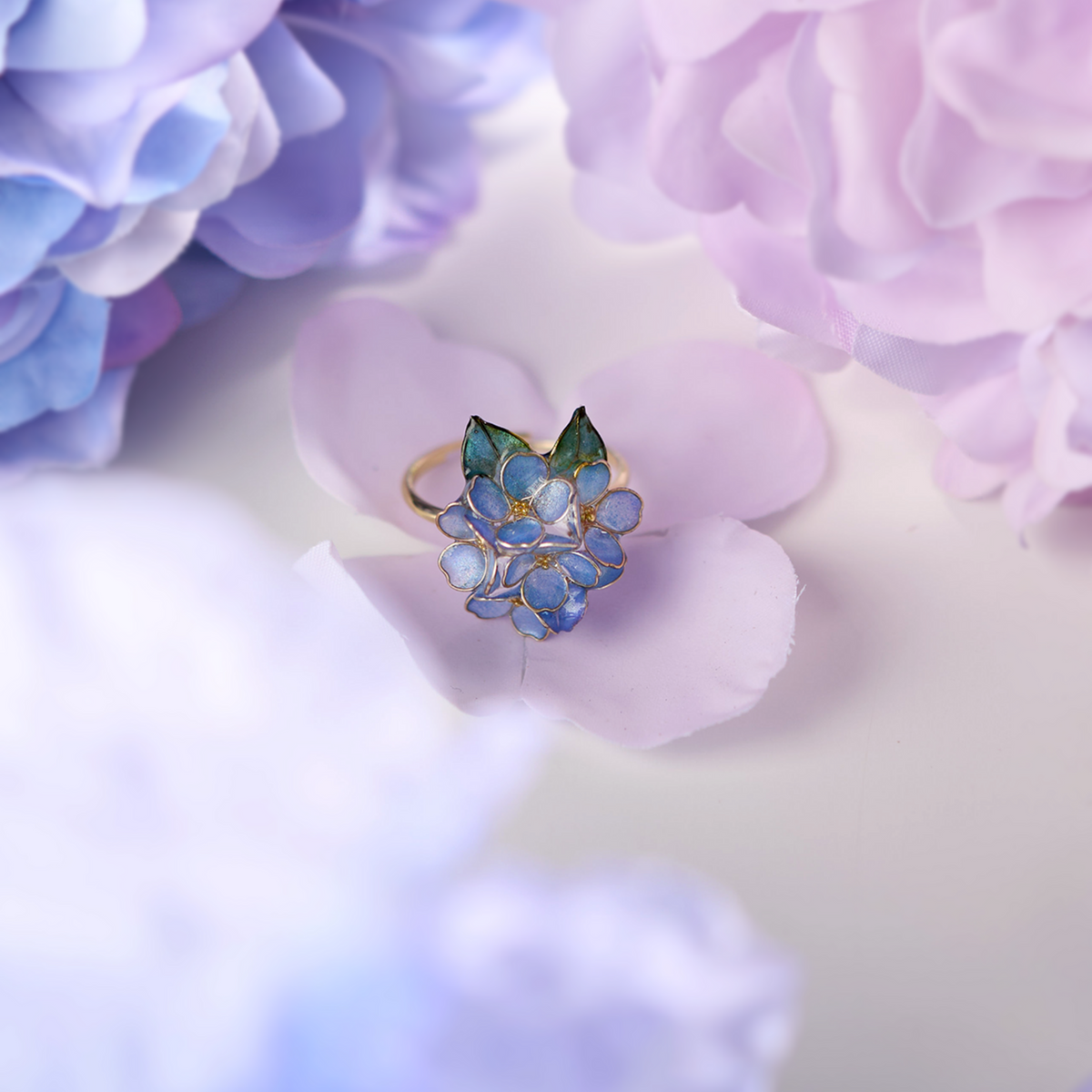 Blue Hydrangea Cluster Ring